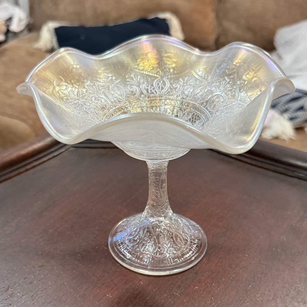 Rare Northwood 'Hearts & Flowers' carnival glass compote.